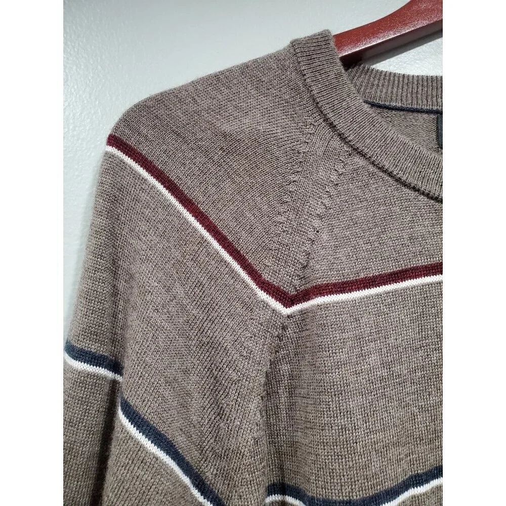 Banana Republic Mens Brown 100% Merino Wool Sweater Crew Neck Striped Sz L